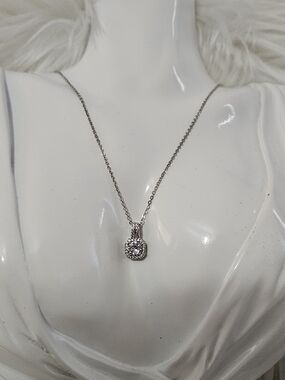 Stainless White Cubic Zirconia Halo Pendant Necklace